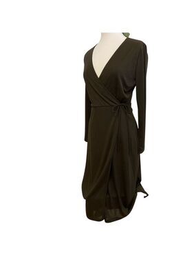 H&M NWT Maroon Brown Long-Sleeve Wrap Dress Silky Jersey Fabric Knee Length Wome